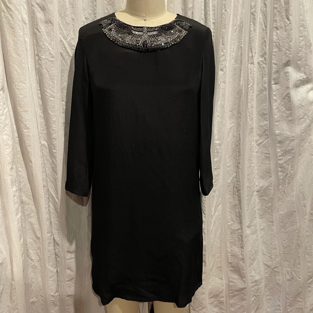 Silk minidress with embroidered neckline